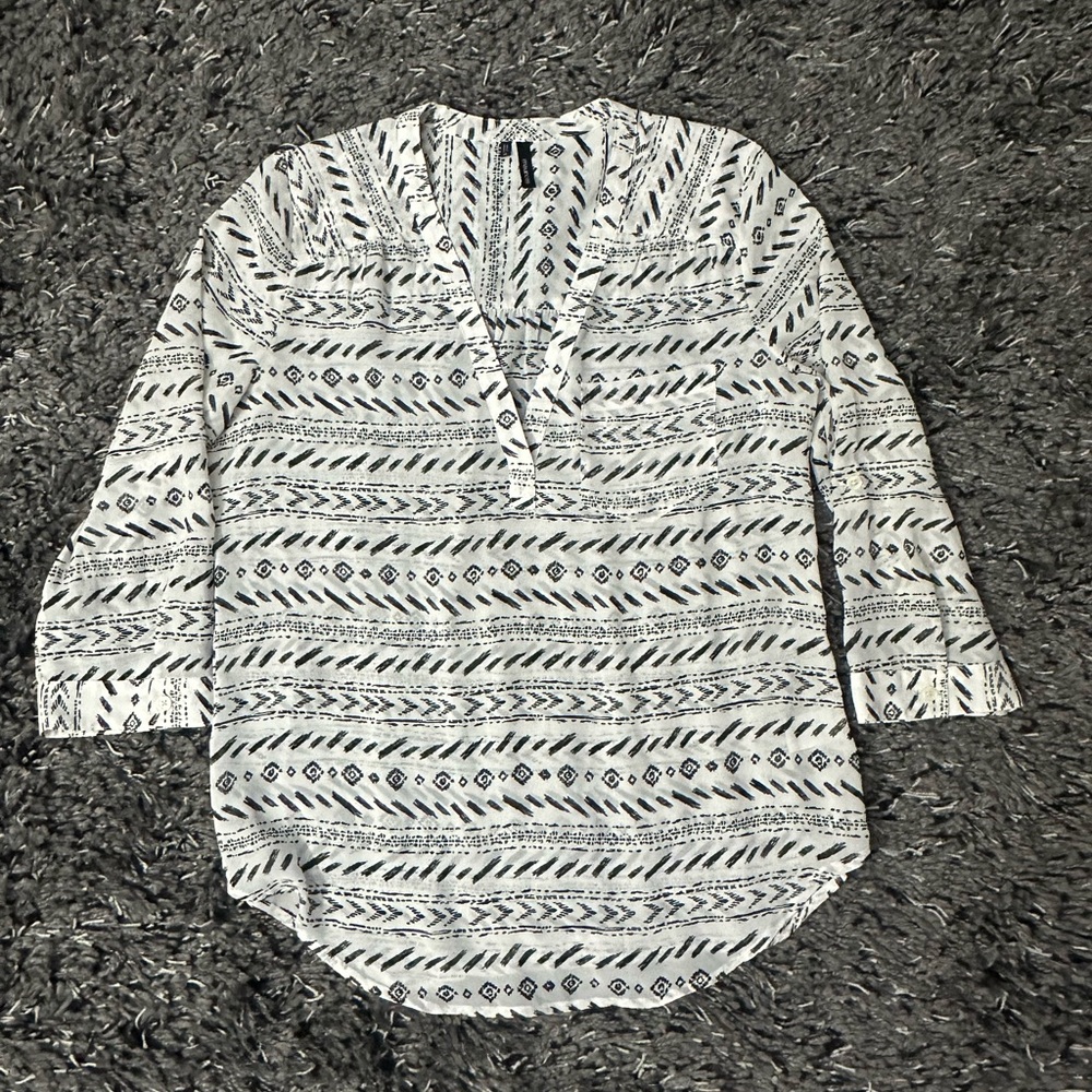 Maurices Black and White Aztec Blouse